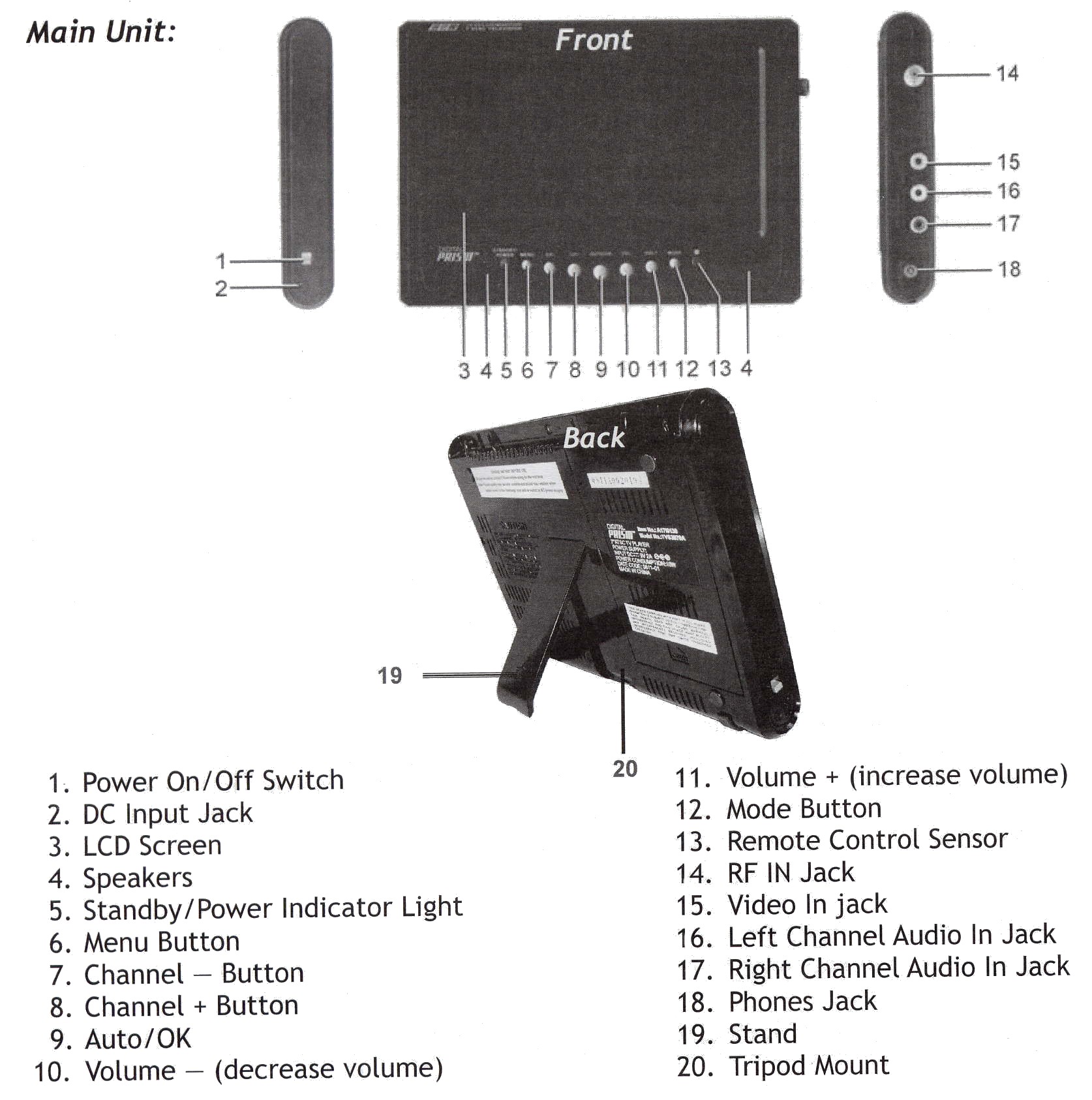 Digital Prism
                    7" Portable Flat Panel LCD HDTV Functoins