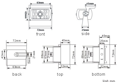 CW134073CI Rear View Camera Dimensions